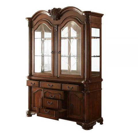 Image of HomeRoots 21" Brown Solid Wood Frame Dining Hutch With Three Shelves And Six Drawers  346970