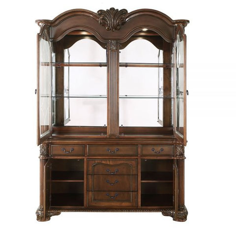 Image of HomeRoots 21" Brown Solid Wood Frame Dining Hutch With Three Shelves And Six Drawers  346970