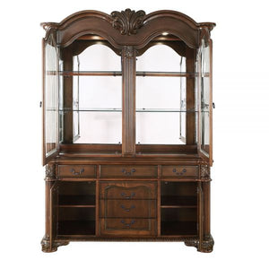 HomeRoots 21" Brown Solid Wood Frame Dining Hutch With Three Shelves And Six Drawers  346970