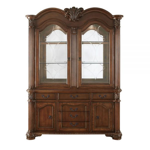 Image of HomeRoots 21" Brown Solid Wood Frame Dining Hutch With Three Shelves And Six Drawers  346970