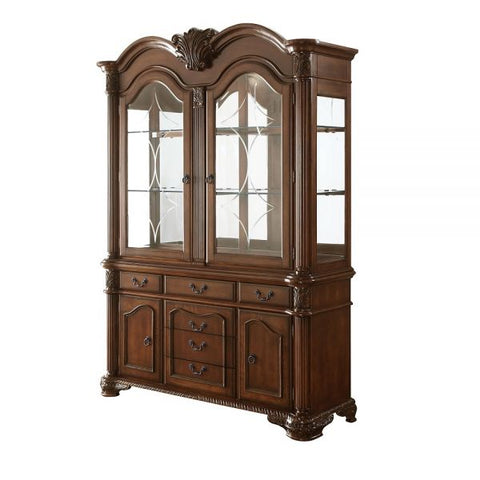 Image of HomeRoots 21" Brown Solid Wood Frame Dining Hutch With Three Shelves And Six Drawers  346970