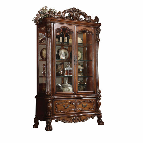 Image of HomeRoots 20" X 51" X 89" Cherry Oak Wood Poly Resin Glass Curio Cabinet 347004