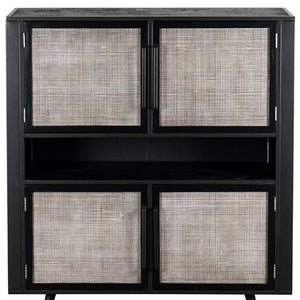 HomeRoots Modern Rustic Black Rattan Double Decker Accent Cabinet 388242