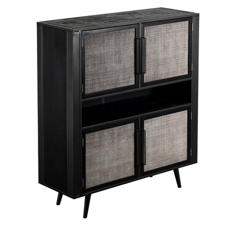 Image of HomeRoots Modern Rustic Black Rattan Double Decker Accent Cabinet 388242