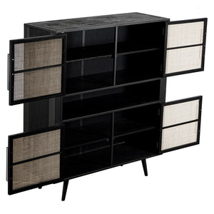 HomeRoots Modern Rustic Black Rattan Double Decker Accent Cabinet 388242