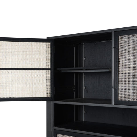 Image of HomeRoots Modern Rustic Black Rattan Double Decker Accent Cabinet 388242