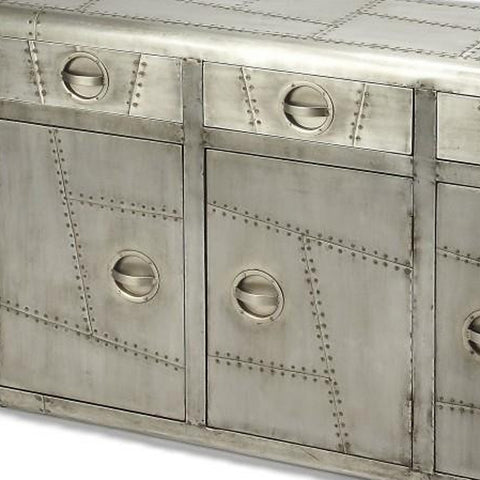 Image of HomeRoots 55" Silver Steel Console Accent Cabinet With Three Drawers 389754