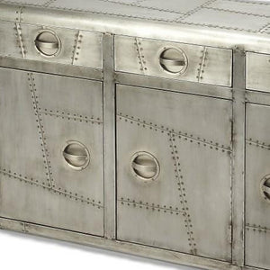 HomeRoots 55" Silver Steel Console Accent Cabinet With Three Drawers 389754