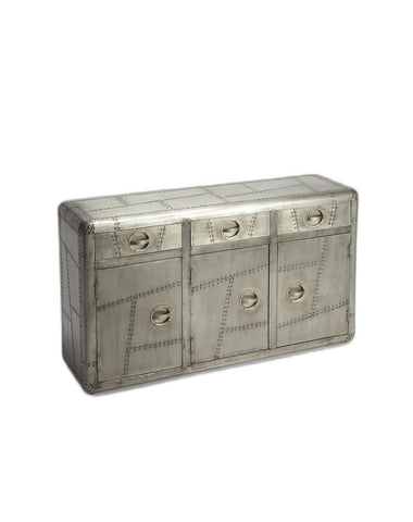 Image of HomeRoots 55" Silver Steel Console Accent Cabinet With Three Drawers 389754