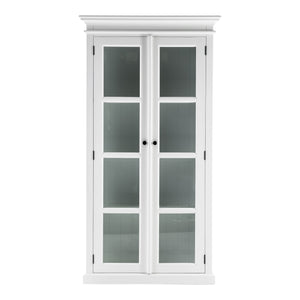 HomeRoots Classic White and Glass Double Door Storage Cabinet 397837