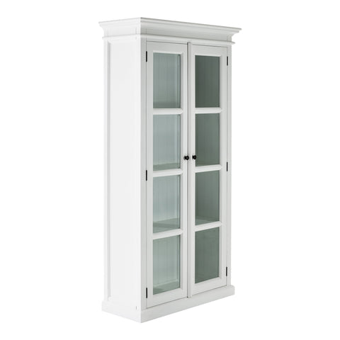 Image of HomeRoots Classic White and Glass Double Door Storage Cabinet 397837