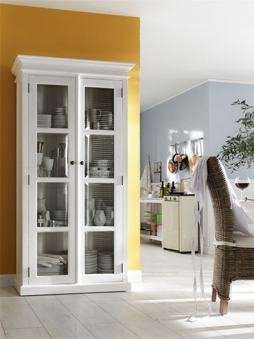 Image of HomeRoots Classic White and Glass Double Door Storage Cabinet 397837