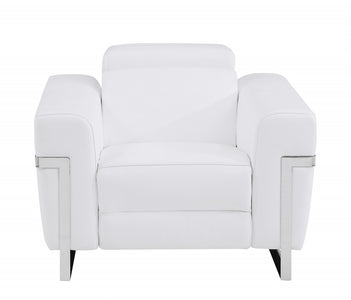 HomeRoots 41" White Italian Leather Power Recliner Chair 482247