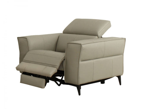 Image of HomeRoots 41" Light Grey Genuine Leather Power Recliner 488465