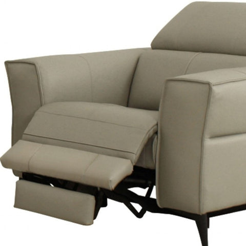 Image of HomeRoots 41" Light Grey Genuine Leather Power Recliner 488465