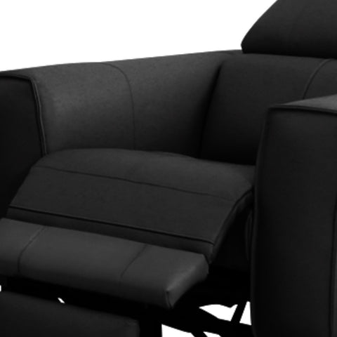 Image of HomeRoots 41" Black Genuine Leather Power Recliner 488466