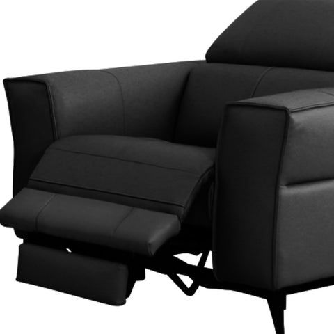 Image of HomeRoots 41" Black Genuine Leather Power Recliner 488466