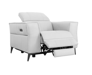 HomeRoots 41" White Genuine Leather Power Recliner 488468