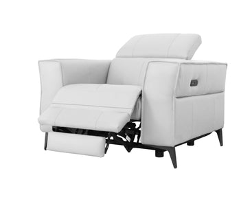 HomeRoots 41" White Genuine Leather Power Recliner 488468