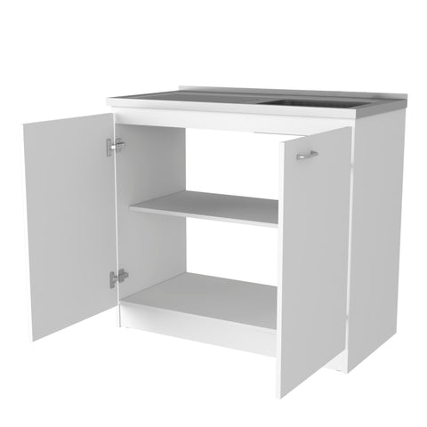 Image of HomeRoots 39" White Stainless Steel Accent Cabinet With Two Shelves 534992