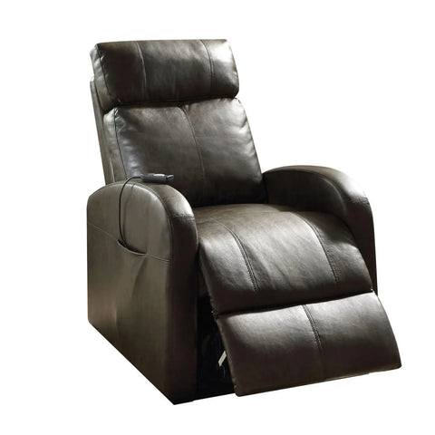 Image of Benzara Faux Leather Recliner Chair With Power Lift And Side Pocket, Dark Brown - BM154310