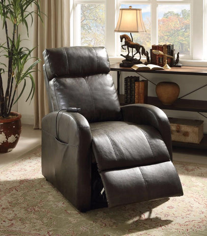 Image of Benzara Faux Leather Recliner Chair With Power Lift And Side Pocket, Dark Brown - BM154310