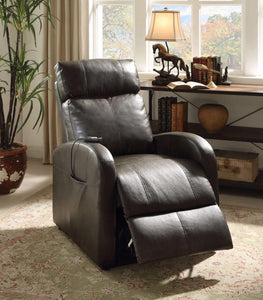 Benzara Faux Leather Recliner Chair With Power Lift And Side Pocket, Dark Brown - BM154310