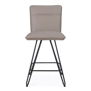 Benzara Leather Counter Height Stool With Metal Hairpin Legs, Set Of 2, Taupe Brown And Black - BM187623