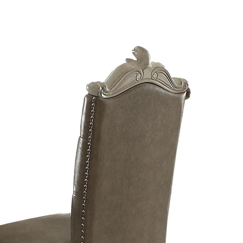 Image of Benzara Faux Leather Upholstered Wooden Counter Height Chair With Nail Head Trim, Gray And White, Set Of Two - BM191297