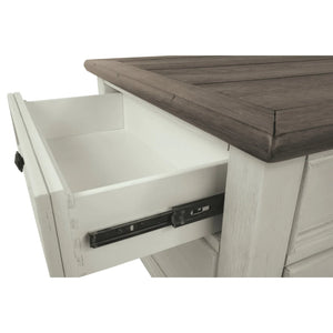 Benzara Cocktail Table With Spring Lift Top And Multiple Drawers, Brown And White - BM206155