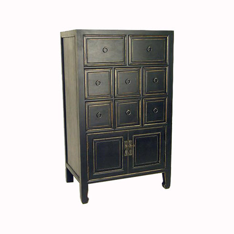 Image of Benzara Wooden Chest With 8 Drawers And 2 Door Cabinets, Antique Black - BM210123