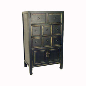 Benzara Wooden Chest With 8 Drawers And 2 Door Cabinets, Antique Black - BM210123