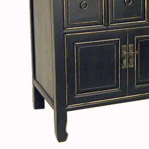 Benzara Wooden Chest With 8 Drawers And 2 Door Cabinets, Antique Black - BM210123