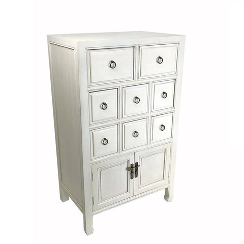 Image of Benzara Wooden Chest With 8 Drawers And 2 Door Cabinets, White - BM210154