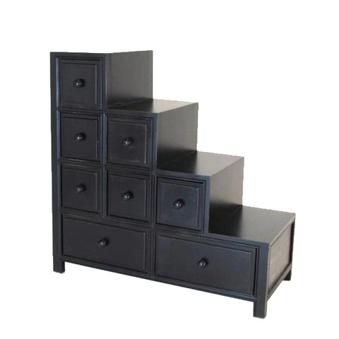 Image of Benzara Wooden Frame Reversible Step Chest With 8 Drawers, Antique Black - BM210158