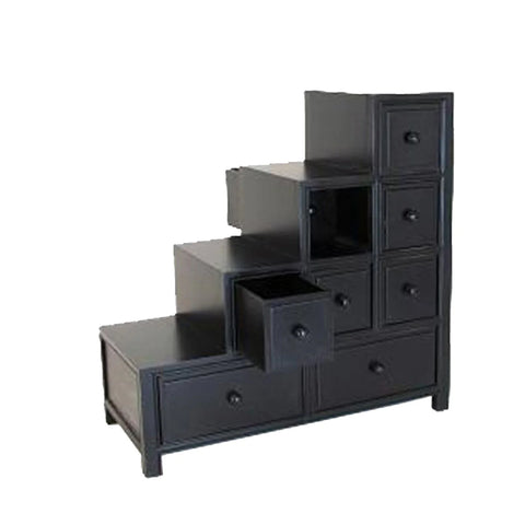 Image of Benzara Wooden Frame Reversible Step Chest With 8 Drawers, Antique Black - BM210158