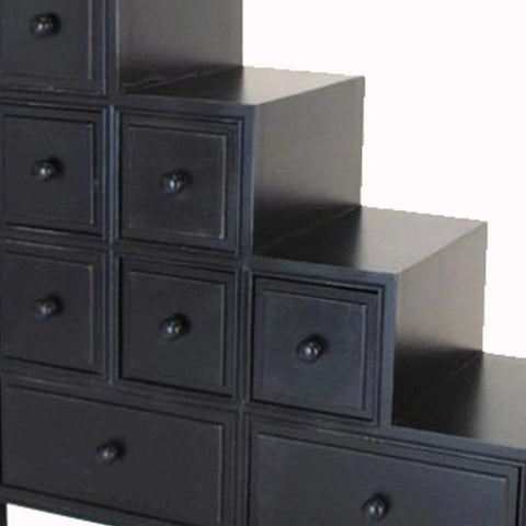 Image of Benzara Wooden Frame Reversible Step Chest With 8 Drawers, Antique Black - BM210158