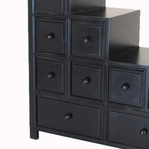 Benzara Wooden Frame Reversible Step Chest With 8 Drawers, Antique Black - BM210158