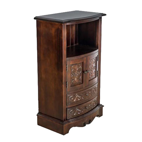 Image of Benzara Engraved Wooden Frame Storage Cabinet With 2 Drawers And 2 Doors, Brown - BM210166