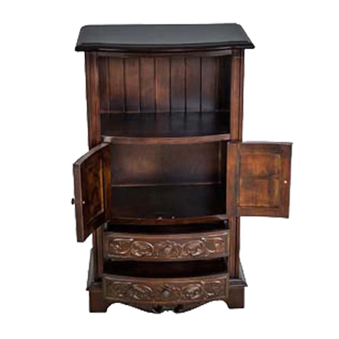 Image of Benzara Engraved Wooden Frame Storage Cabinet With 2 Drawers And 2 Doors, Brown - BM210166