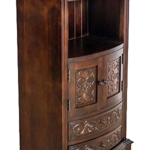 Image of Benzara Engraved Wooden Frame Storage Cabinet With 2 Drawers And 2 Doors, Brown - BM210166