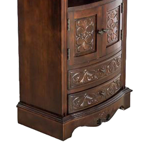 Image of Benzara Engraved Wooden Frame Storage Cabinet With 2 Drawers And 2 Doors, Brown - BM210166