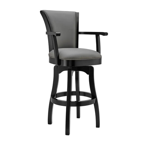 Image of Benzara 30 Inches Leatherette Swivel Arm Barstool With Flared Legs, Gray - BM236376