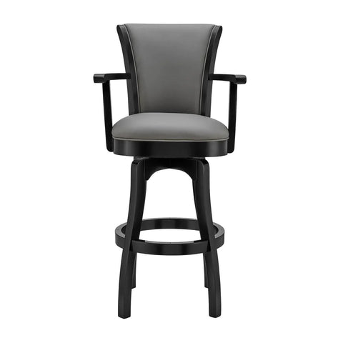 Image of Benzara 30 Inches Leatherette Swivel Arm Barstool With Flared Legs, Gray - BM236376