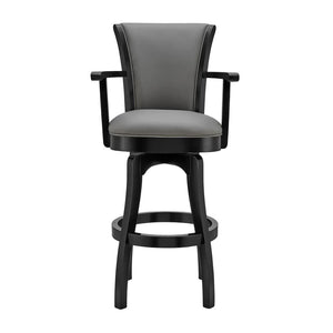 Benzara 30 Inches Leatherette Swivel Arm Barstool With Flared Legs, Gray - BM236376