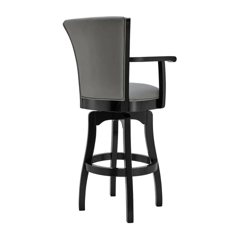 Image of Benzara 30 Inches Leatherette Swivel Arm Barstool With Flared Legs, Gray - BM236376