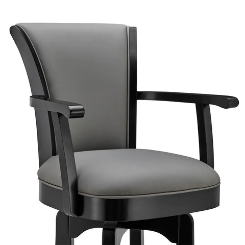 Image of Benzara 30 Inches Leatherette Swivel Arm Barstool With Flared Legs, Gray - BM236376