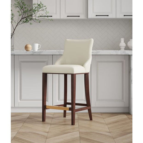 Image of Manhattan Comfort Modern Shubert Barstool Upholstered Leatherette with Beech Wood Legs