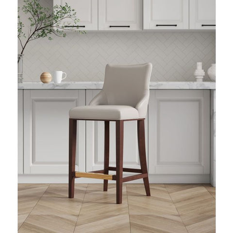 Image of Manhattan Comfort Modern Shubert Barstool Upholstered Leatherette with Beech Wood Legs